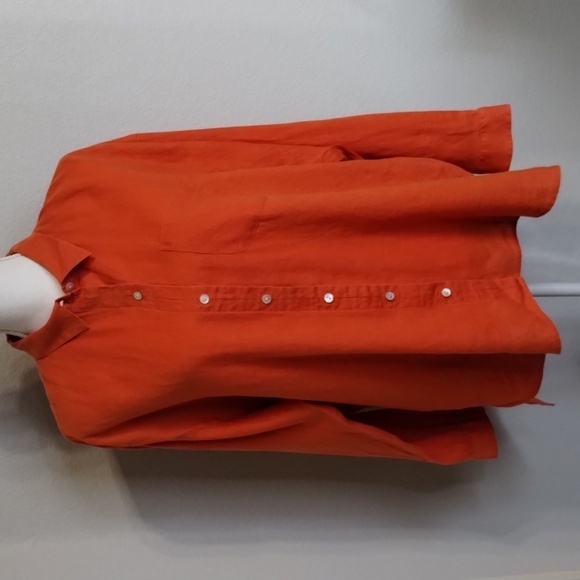 J. Jill love linen blouse orange collared button down long sleeve j Jill top - Picture 1 of 10